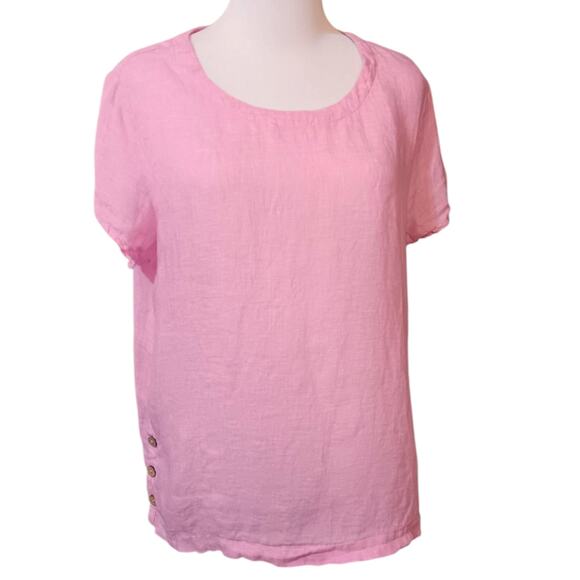 CYNTHIA ROWLEY 100%‎ Linen Top Blouse M Lightweight Pink Summer Layering Natural - Picture 4 of 10